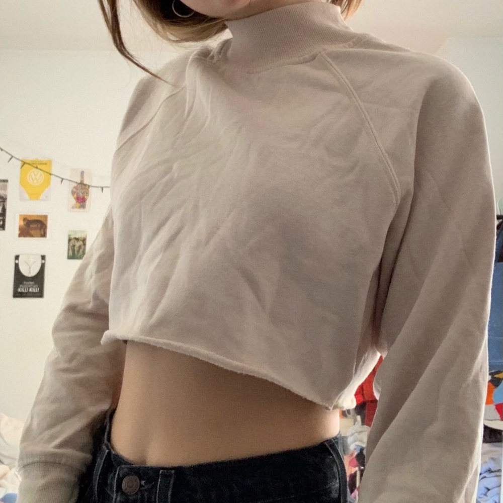tan turtleneck cropped sweatshirt